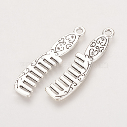 Tibetan Style Alloy Pendants, Comb, Cadmium Free & Lead Free,, Antique Silver, 34.5x9x1.5mm, Hole: 1.5mm, about 670pcs/1000g(TIBE-T007-10AS-LF)