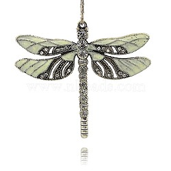 Vintage Dragonfly Pendant Necklace Findings, Alloy Enamel Big Pendants, with Crystal Rhinestone, Antique Silver, Light Goldenrod Yellow, 56.5x65x5mm, Hole: 2mm(ENAM-M001-16)