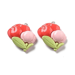 Spring Theme Opaque Resin Pendants, Plant Charms, Flower, 23x26x8mm, Hole: 2mm(RESI-R444-04G)