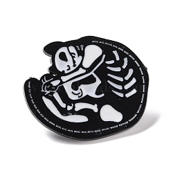 Cat Skeleton Enamel Pin, Halloween Animal Alloy Badge for Backpack Clothing, Electrophoresis Black, White, 27x32x2mm, Pin: 1mm(JEWB-F016-14EB)