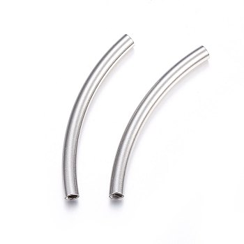 304 Stainless Steel European Tube Beads, Curved Tube Noodle Beads, Curved Tube, Stainless Steel Color, 60x5mm, Hole: 4mm