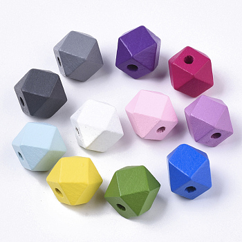 Spray Painted Natural Wooden Beads, Polygon, Mixed Color, 15x15x15mm, Hole: 3.5mm