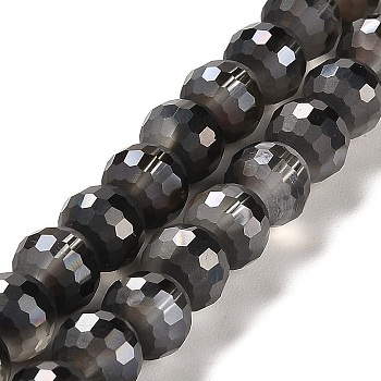 Electroplate Glass Beads Strands, Half Plated, Frosted and Faceted(96 Facets), Round, Black, 9.5~10x9~9.5mm, Hole: 1.8mm, about 69~70pcs/strand, 24.57''(62.4~63.1cm)