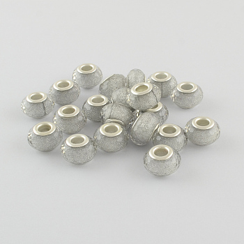 Large Hole Resin European Beads, with Silver Color Plated Brass Double Cores, Faceted Rondelle, Silver, 14x9mm, Hole: 5mm