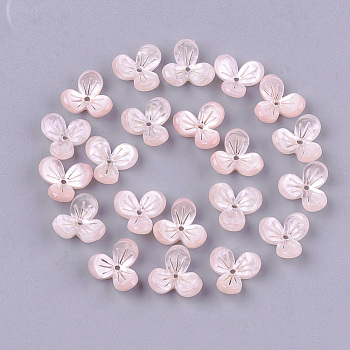 Cellulose Acetate(Resin) Bead Caps, 3-Petal, Flower, Pink, 12x13x5.5~6mm, Hole: 1.2mm