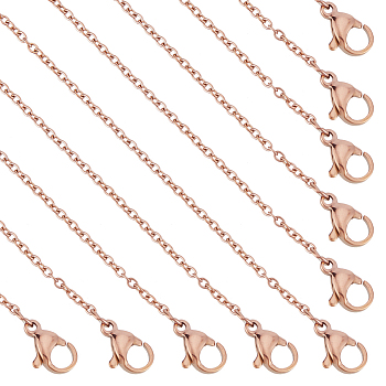 PVD Vacuum Plating Classic Plain 304 Stainless Steel Mens Womens Cable Chain Necklaces, with Lobster Claw Clasp, Rose Gold, 17.7 inch(45cm), 10pcs/box