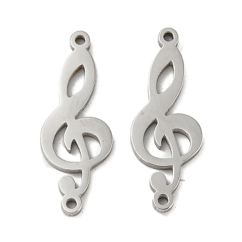 304 Stainless Steel Connector Charms, Musical Note Links, Stainless Steel Color, 23x8.5x1.4mm, Hole: 1.2mm