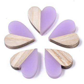 Resin & Wood Two Tone Cabochons, Heart, Lilac, 15x14.5x3mm