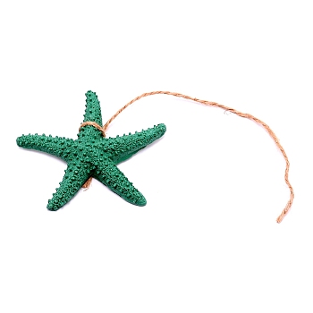 Mediterranean Style Resin Pendant Decorations, with Hemp Rope, Starfish, Green, 19cm
