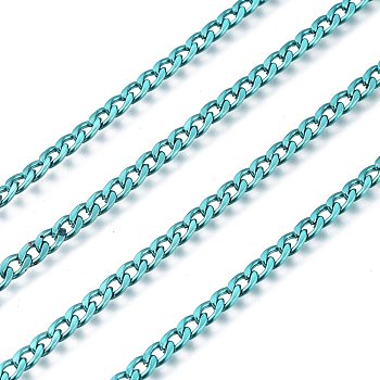 Electrophoresis 304 Stainless Steel Curb Chains, Unwelded, with Spool, Light Sea Green, 4.2x2.6x0.6mm, about 32.8 Feet(10m)/roll