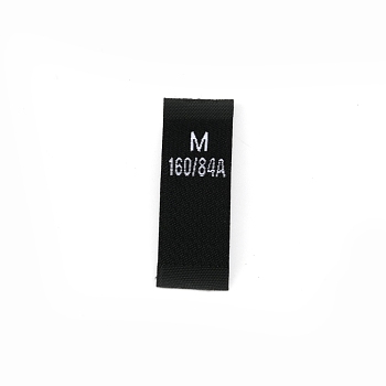 Polyester Clothing Size Labels, Woven Crafting Craft Labels(M), for Clothing Sewing, Black, 38x15x0.4mm, 500pcs/bag