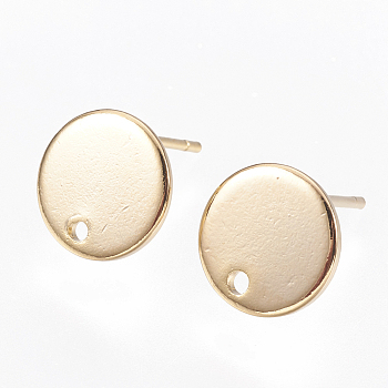 Brass Stud Earring Findings, with Hole, Flat Round, Nickel Free, Real 18K Gold Plated, 10mm, Hole: 1mm, Pin: 0.8mm