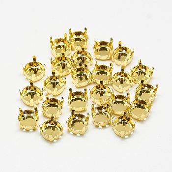 201 Stainless Steel Sew on Prong Settings, Claw Settings for Flat Back Rhinestone, Flat Round, Golden, Tray: 10mm, 11x6mm, Hole: 1mm
