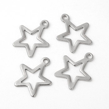304 Stainless Steel Pendants, Cut-Out, Star, Hollow, Stainless Steel Color, 14x12x0.8mm, Hole: 1.4mm