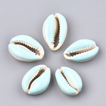 Cowrie Shell Beads, with Enamel, No Hole/Undrilled, Pale Turquoise, 20~26x13~18x5~7mm