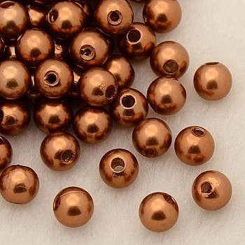 Imitation Pearl Acrylic Beads, Dyed, Round, Chocolate, 8x7.5mm, Hole: 2mm, about 1900pcs/pound