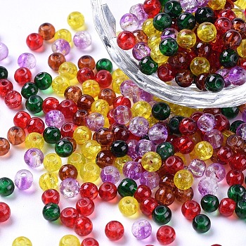 Baking Painted Crackle Glass Beads, Luster Glass Pearls, Round, Mixed Color, 4~4.5x4mm, Hole: 1mm, about 400pcs/bag