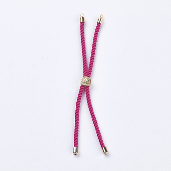 Nylon Twisted Cord Bracelet Making, Slider Bracelet Making, with Brass Findings, Cadmium Free & Lead Free, Long-Lasting Plated, Tree of Life, Fuchsia, Real 18K Gold Plated, 210~220x2mm, Hole: 2mm