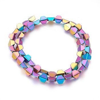 Electroplated Non-magnetic Synthetic Hematite Beads Strands, Polish, Trapezoid, Multi-color Plated, 8x8x4mm, Hole: 1mm, about 52pcs/strand, 16.14 inch(41cm)