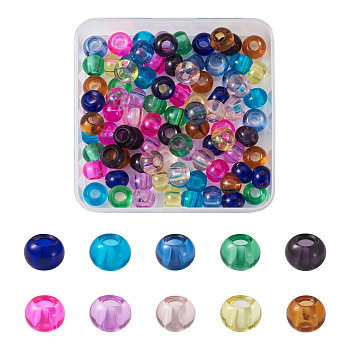 100Pcs 10 Colors Transparent Glass European Beads, Rondelle, Mixed Color, 14x9~10.5mm, Hole: 6mm, 10pcs/color