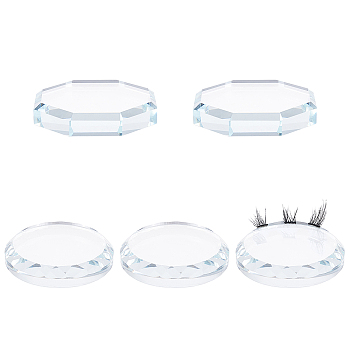 Fingerinspire K9 Glass Eyelash Extension Pads, Grafting Eyelashes Tools, Flat Round & Hexagon, Clear, 5pcs/set