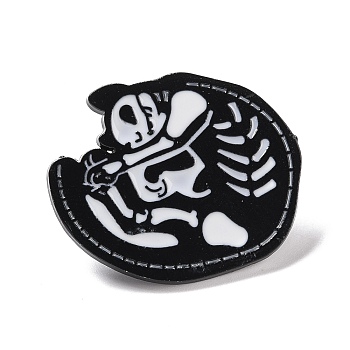 Cat Skeleton Enamel Pin, Halloween Animal Alloy Badge for Backpack Clothing, Electrophoresis Black, White, 27x32x2mm, Pin: 1mm