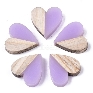 15mm Lilac Heart Resin+Wood Cabochons