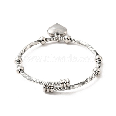 304 bracelet manchette breloques coeur en acier inoxydable(BJEW-P283-07P)-2