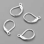 Brass Leverback Earring Findings, with Horizontal Loop, Cadmium Free & Lead Free, 925 Sterling Silver Plated, 15.6x10x2mm, Hole: 1.4mm, Pin: 0.8mm(X-KK-O131-09S)