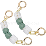 2Pcs Square Resin Beaded Bag Extension Chains, with Alloy Spring Gate Ring, Purse Making Supplies, Dark Sea Green, 15.5cm(PURS-GF0001-07A)