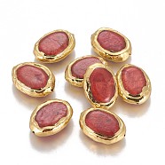 Natural Red Jasper Beads, with Golden Plated Brass Findings, Oval, 21~23x15~17x6~6.5mm, Hole: 1mm(G-F633-22B)