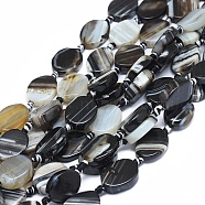 Natural Banded Agate/Striped Agate Beads Strands, Dyed & Heated, Oval and Twist, Black, Size: 19~22x13~18x4~6.5mm, Hole: 1.6mm, about 16pcs/Strand, 15.55 inch(39.5cm)(G-L544-013)