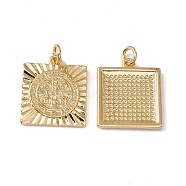 Brass Pendants, with Jump Ring, Cadmium Free & Nickel Free & Lead Free, Rack Plating, Square, Real 18K Gold Plated, 19x16x2mm, Hole: 3mm(KK-G439-49G)