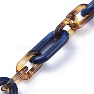 Handmade Acrylic Figaro Chains, Imitation Gemstone Style & Leopard Print Design, Oval, for Jewelry Making, Midnight Blue, Link: 20.5x11x3mm, 14x8x2mm, 39.37 inch(1m)/strand(AJEW-JB00596-02)