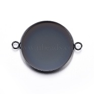 Stainless Steel Cabochon Connector Settings, Plain Edge Bezel Cups, Flat Round, Electrophoresis Black, Tray: 18mm, 20x25.5x2mm, Hole: 1.8mm(STAS-L211-04E-B)