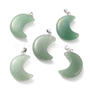 Natural Green Aventurine Pendants, with Platinum Brass Loops, Moon, 29x18~21x7~10mm, Hole: 6x3mm(G-Z022-02M)