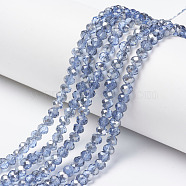 Electroplate Transparent Glass Beads Strands, Half Gray Plated, Faceted, Rondelle, Cornflower Blue, 4x3mm, Hole: 0.4mm, about 123~127pcs/strand, 16.5~16.9 inch(42~43cm)(EGLA-A034-T4mm-E04)