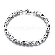 201 Stainless Steel Byzantine Chain Bracelet for Men Women, Stainless Steel Color, 8-1/2 inch(21.5cm)(BJEW-S057-80)