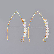304 Stainless Steel Earring Hooks, with Faceted Rondelle Glass Beads and Horizontal Loop, Golden, White, 40x28x3mm, Hole: 3x2mm, 20 Gauge, Pin: 0.8mm(EJEW-JE03680-01)