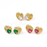 Rhinestone Double Heart Stud Earrings, Golden 304 Stainless Steel Jewelry for Women, Mixed Color, 15x16mm, Pin: 0.7mm(EJEW-L282-12G)