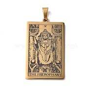 201 Stainless Steel Pendant, Golden, Rectangle with Tarot Pattern, The Hierophant or the Pope V, 40x24x1.5mm, Hole: 4x7mm(STAS-B033-01G-05)