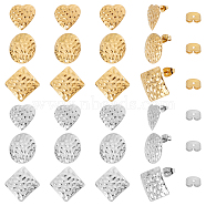 304 Stainless Steel Stud Earring Findings, with Loop, Mixed Shapes, Golden & Stainless Steel Color, 16mm, Hole: 1.4mm, Pin: 0.8mm, 24pcs/box(STAS-SC0001-82)
