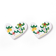 Christmas Acrylic Pendants, DIY Earrings Findings, Heart with Bell, Green, 22x30x2mm, Hole: 1.4mm(SACR-G018-03B)