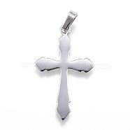 304 Stainless Steel Pendants with 201 Stainless Steel Clasp, Cross, Stainless Steel Color, 36.5x22x1mm, Hole: 4x8mm(STAS-G124-18P)