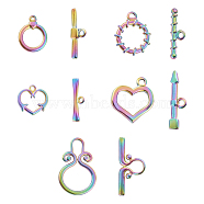 PVD Vacuum Plating 304 Stainless Steel Toggle Clasps, Mixed Shapes, Rainbow Color, 5sets/box(STAS-UN0009-81)