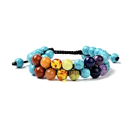 Round Synthetic Turquoise(Dyed) & Mixed Stone Braided Bead Bracelet for Girl Wome, 7 Chakra 3 Layer Bracelet, Colorful, Inner Diameter: 2-1/8~3-1/8 inch(5.3~7.9cm)(BJEW-JB06961-03)