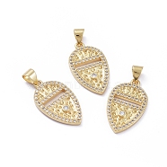 Brass Micro Pave Cubic Zirconia Pendants, Long-Lasting Plated, Shield, Clear, Golden, 23x13x2mm, Hole: 5x3mm(ZIRC-G163-17G)