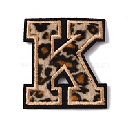 Polyester Computerized Embroidery Cloth Iron On Sequins Patches, Leopard Print Pattern Stick On Patch, Costume Accessories, Appliques, Letter.K, 61x53x1.5mm(PATC-SZC0001-01K)