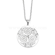 201 Stainless Steel Pendant Necklaces for Man, Flat Round with Spiral, Stainless Steel Color, 23.35 inch(59.3cm), Flat Round: 38x34.5x1.3mm(NJEW-Q336-04B-P)