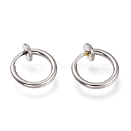 304 Stainless Steel Retractable Clip-on Hoop Earrings, For Non-pierced Ears, with Spring Findings, Stainless Steel Color, 11x0.8~1.5mm(STAS-O135-01F)